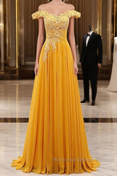 A-Line Wedding Guest Dresses Floral Dress Semi Formal Prom Wedding Party Sweep / Brush Train Sleeveless Off Shoulder Chiffon With Appliques